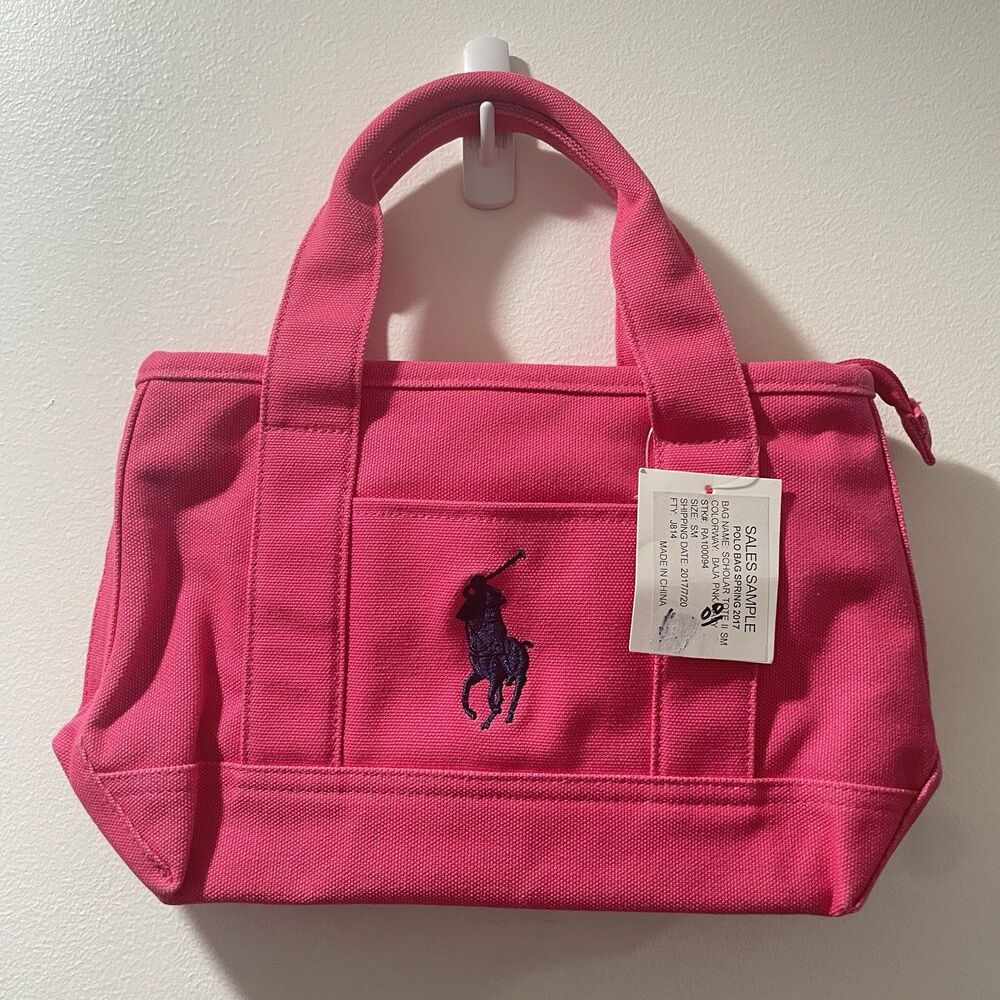 Polo Ralph Lauren Scholar Tote II Small Pink Canvas Big Pony NWT Sales Sample